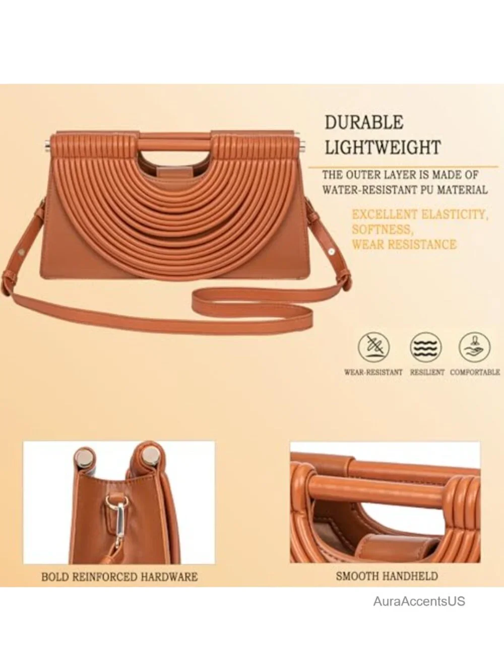 Woven Noodle Half Round Evening Clutch PU Faux Leather Shoulder Crossbody Bag